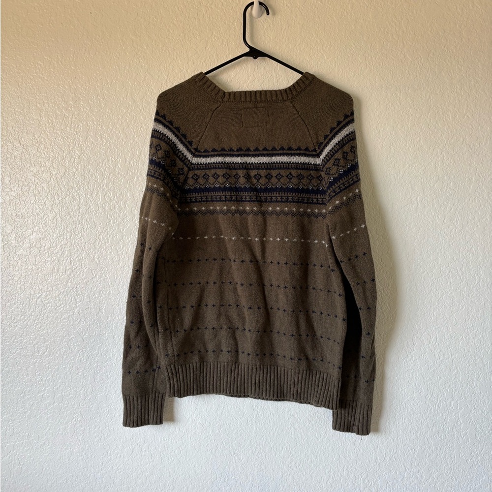 St John’s Bay Men’s knitted sweater olive green and navy Crew neck  Size M